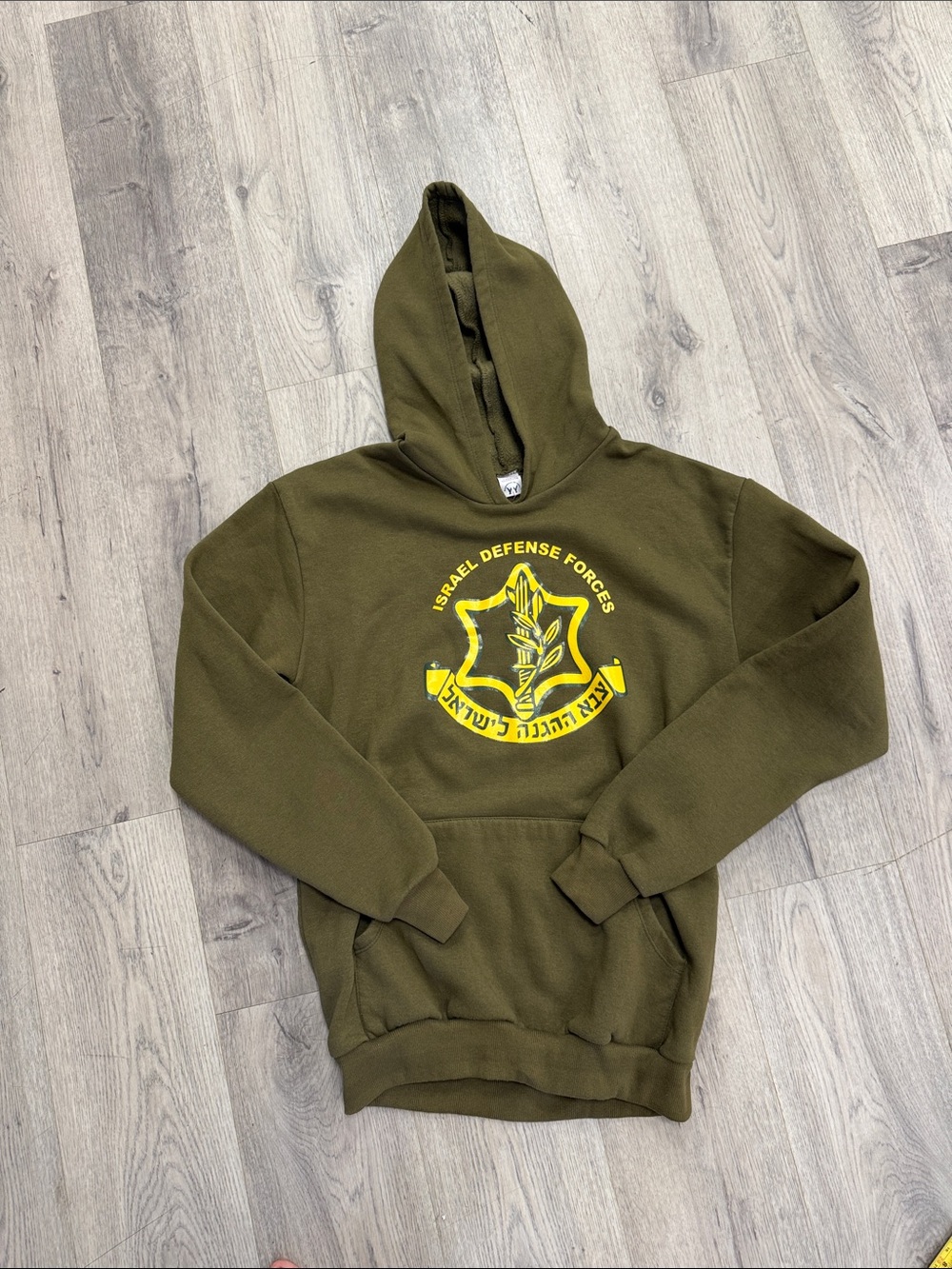 Bella Canvas Olive Green Hoodie with Yellow Israel Defense Forces Crest